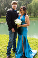 Load image into Gallery viewer, Grey Satin Halter Long Mermaid Formal Dress with Slit