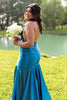 Load image into Gallery viewer, Grey Satin Halter Long Mermaid Formal Dress with Slit