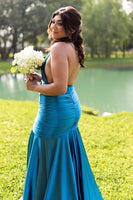 Load image into Gallery viewer, Grey Satin Halter Long Mermaid Formal Dress with Slit