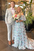 Load image into Gallery viewer, Blue Off the Shoulder Floral Tiered A Line Long Formal Dress