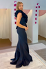 Load image into Gallery viewer, Black One Shoulder Satin Mermaid Long Formal Dress