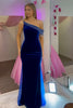 Load image into Gallery viewer, Dark Blue Sheath Velvet Long Formal Dress with Beading