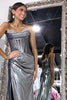 Load image into Gallery viewer, Silver Metallic Sweetheart Mermaid Long Corset Formal Dress