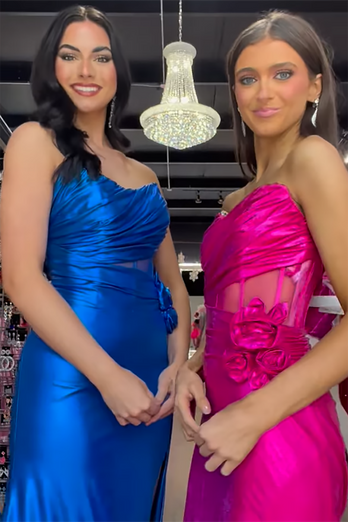 Royal Blue Sweetheart Long Mermaid Corset Formal Dress with Slit