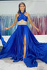 Load image into Gallery viewer, Royal Blue Halter Satin A-Line Formal Dress with Slit