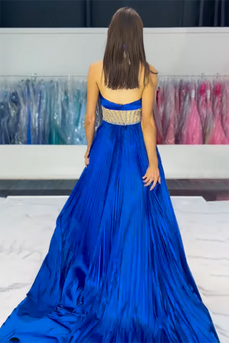 Royal Blue Halter Satin A-Line Formal Dress with Slit