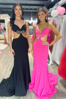 Black Spaghetti Straps Mermaid Cut Out Long Formal Dress