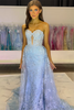 Load image into Gallery viewer, Dark Blue Tulle Mermaid Corset Long Formal Dress with Appliques