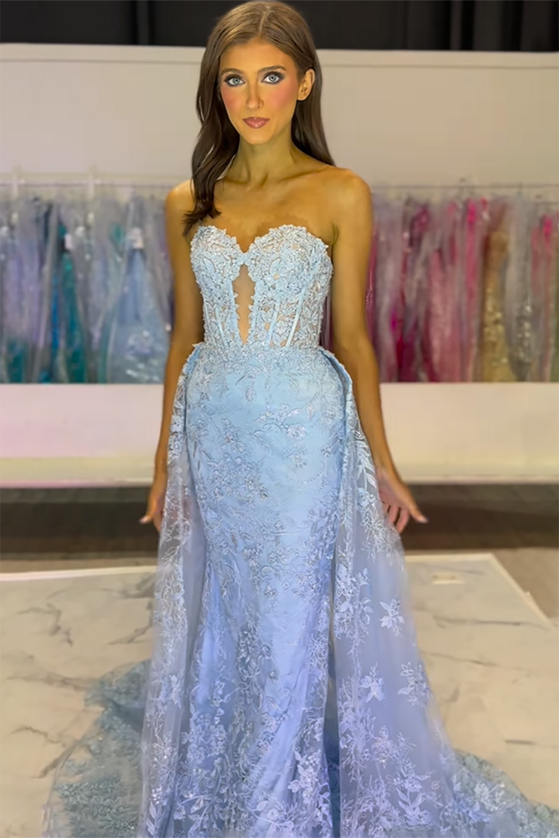 Load image into Gallery viewer, Dark Blue Tulle Mermaid Corset Long Formal Dress with Appliques