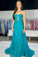 Load image into Gallery viewer, Dark Blue Tulle Mermaid Corset Long Formal Dress with Appliques