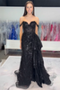 Load image into Gallery viewer, Black Tulle Long Mermaid Corset Formal Dress with Sequins
