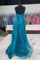 Load image into Gallery viewer, Black Tulle Long Mermaid Corset Formal Dress with Sequins