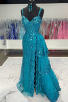 Load image into Gallery viewer, Black Tulle Long Mermaid Corset Formal Dress with Sequins