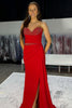 Load image into Gallery viewer, Red Sweetheart Satin Mermaid Formal Dress with Slit