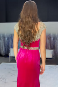 Fuchsia Velvet Mermaid Long Fomal Dress with Beading