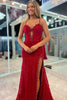 Load image into Gallery viewer, Dark Red Lace Spaghetti Straps Corset Long Formal Dress with Slit