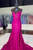 Load image into Gallery viewer, Dark Red Lace Spaghetti Straps Corset Long Formal Dress with Slit