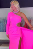Load image into Gallery viewer, Fuchsia One Shoulder Satin Cut Out Formal Dress with Slit