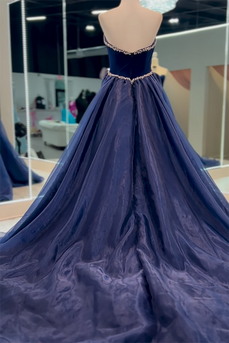 Navy Sweetheart Sheath Long Formal Dress with Cape