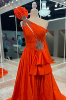 Load image into Gallery viewer, Black Satin One Shoulder Long A-Line Formal Dress with Slit