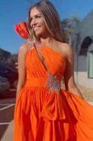 Load image into Gallery viewer, Black Satin One Shoulder Long A-Line Formal Dress with Slit