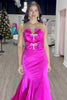 Load image into Gallery viewer, Fuchsia Satin Mermaid Long Formal Dress with Bows