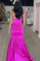 Load image into Gallery viewer, Fuchsia Satin Mermaid Long Formal Dress with Bows