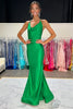 Load image into Gallery viewer, Green Mermaid Satin Halter Long Formal Dress