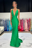 Load image into Gallery viewer, Green Satin Halter Neck Mermaid Long Formal Dress