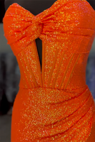 Load image into Gallery viewer, Glitter Orange Sheath Sequin Long Mermaid Formal Dress with Slit