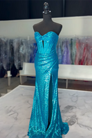Load image into Gallery viewer, Glitter Orange Sheath Sequin Long Mermaid Formal Dress with Slit