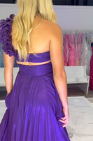 Load image into Gallery viewer, Purple One Shoulder Cut Out A-Line Formal Dress with Slit