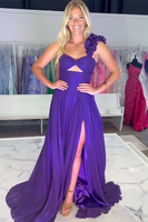 Load image into Gallery viewer, Purple One Shoulder Cut Out A-Line Formal Dress with Slit