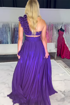 Purple One Shoulder Cut Out A-Line Formal Dress with Slit