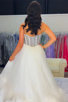 Load image into Gallery viewer, Sparkly White Tulle Corset Long Formal Dress with Beading