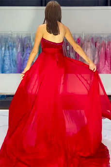 Sparkly Red Beaded Mermaid Formal Dress with Slit