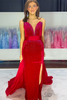 Load image into Gallery viewer, Sparkly Red Beaded Mermaid Formal Dress with Slit