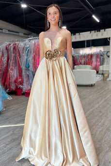 Gold Satin A-Line Sweetheart Long Formal Dress