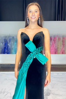 Load image into Gallery viewer, Black Velvet Sweetheart Mermaid Long Formal Dress with Slit