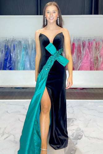 Black Velvet Sweetheart Mermaid Long Formal Dress with Slit