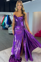 Load image into Gallery viewer, Purple Metallic Corset Mermaid Long Formal Dress with Slit