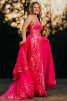 Load image into Gallery viewer, Sparkly Fuchsia Sequin Tiered Long Corset Formal Dress with Appliques