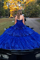 Load image into Gallery viewer, Sparkly Fuchsia Sequin Tiered Long Corset Formal Dress with Appliques