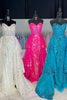 Load image into Gallery viewer, Sparkly Fuchsia Sequin Tiered Long Corset Formal Dress with Appliques