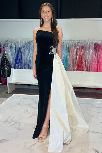 Royal Blue Velvet Strapless Mermaid Long Formal Dress with Side Cape