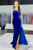 Load image into Gallery viewer, Royal Blue Velvet Strapless Mermaid Long Formal Dress with Side Cape
