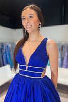 Load image into Gallery viewer, Sparkly Royal Blue Satin A Line Formal Dress with Beading