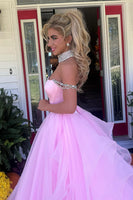 Load image into Gallery viewer, Pink A Line Tulle Long Formal Dress with Ruffles
