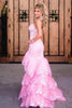 Load image into Gallery viewer, Pink Corset Tiered Tulle Formal Dress with Appliques