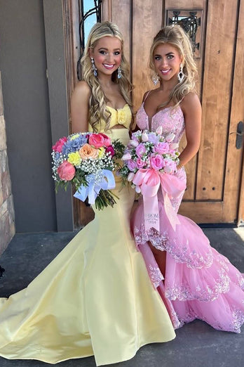 Pink Corset Tiered Tulle Formal Dress with Appliques